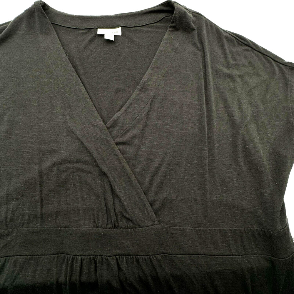 J. JILL Women's XL Black Knit V Neck Faux Wrap Short Sleeve Long Slit Maxi Dress